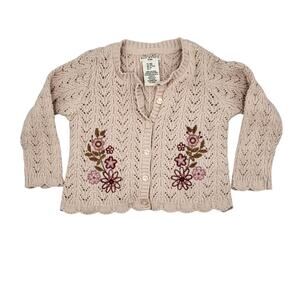 Max Studio Soft Pink Knitted Cardigan Sweater Floral Embroidery Baby Girl's 18M